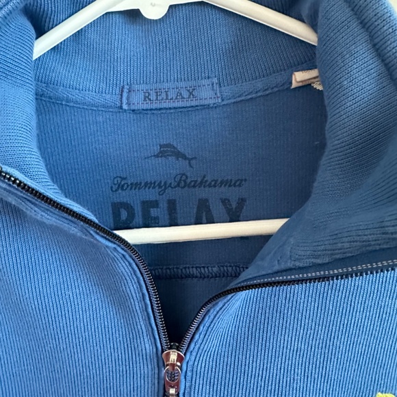 Tommy Bahama men's small, quarter zip, cotton knit pull over, medium blue - Picture 2 of 2